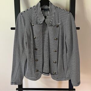 Tommy Hilfiger Navy and White Striped Blazer Stretchy Size M